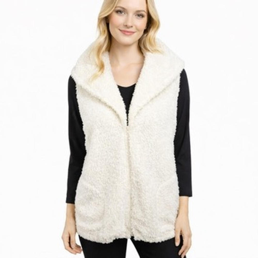 J. Jill Sherpa Vest Cream Ivory Teddy Fleece Full Zip Cozy Chic Jacket Size L